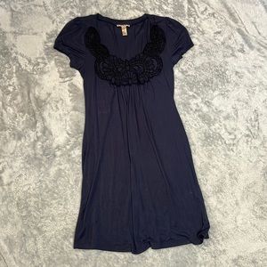 Forever 21 Navy Blue Embroidered Bib Dress